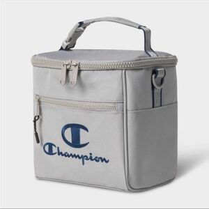 NWT Champion Gray Insulated Lunch Bag Fabric lunch box with Blue Accents